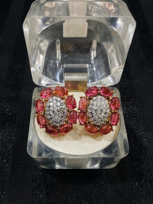 Silver and red-Silver Fashion Hub By Noor Bilal-Stud Earring