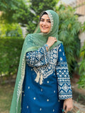 Green and Blue-Pyara Jora Lawn Embroidered Stitched 3-Piece Suit-Arfa