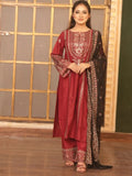 Maroon-Pyara Jora Lawn Embroidered Stitched 3-Piece Suit-Zarnab