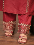 Maroon-Pyara Jora Lawn Embroidered Stitched 3-Piece Suit-Zarnab