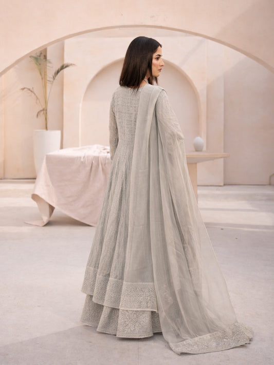 Beige-Manahil Arts Chiffon Embellished Maxi-L-025-Camel