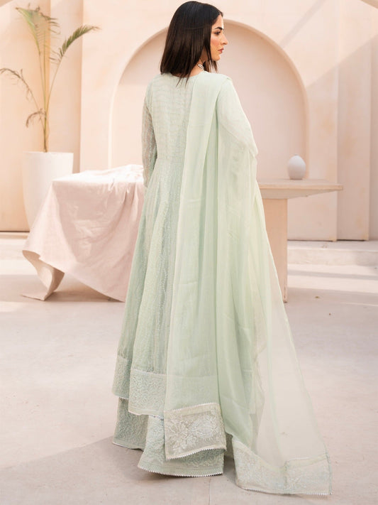 Aqua Green-Manahil Arts Chiffon Embellished Maxi-L-025-Aqua