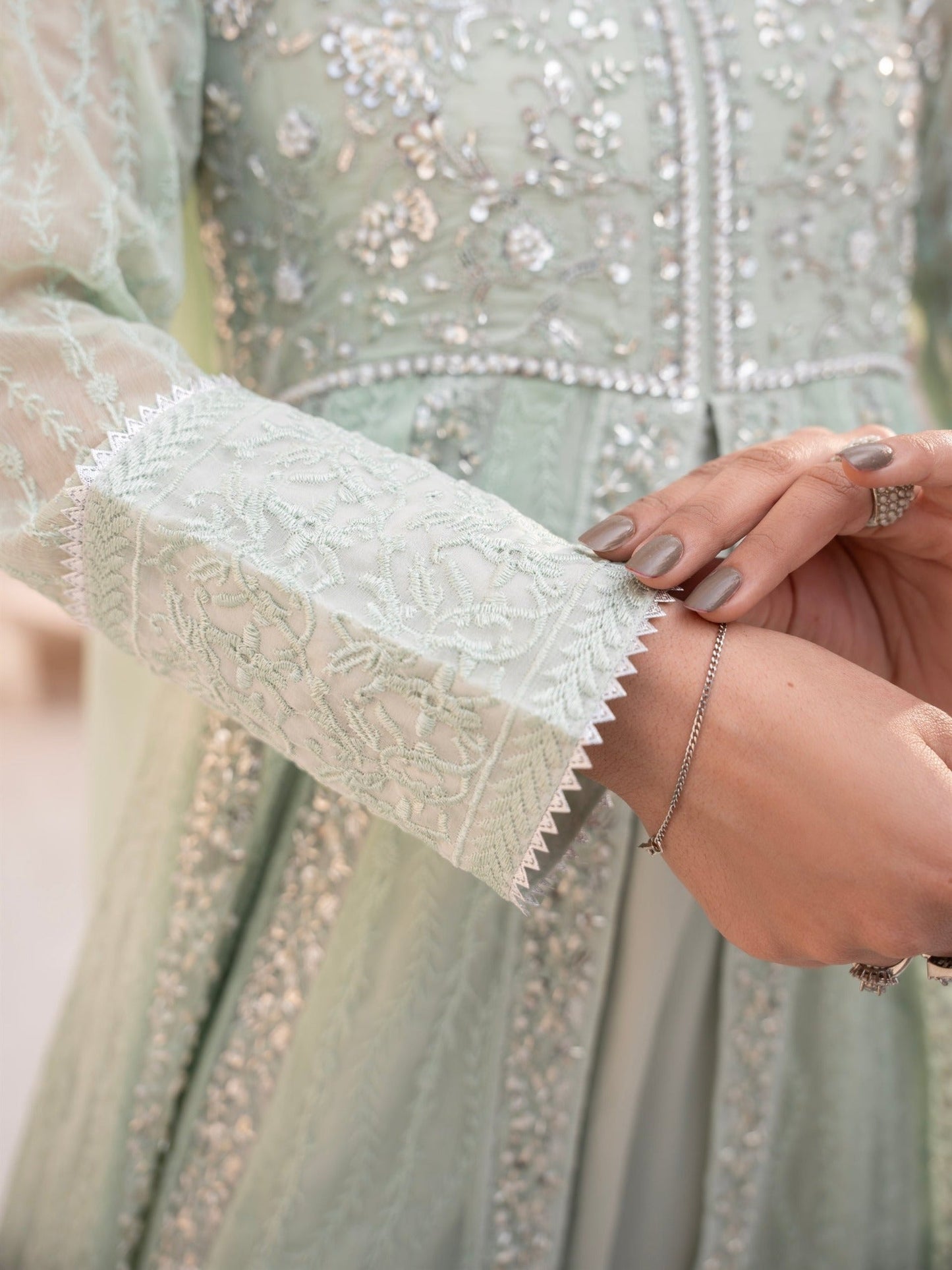 Aqua Green-Manahil Arts Chiffon Embellished Maxi-L-025-Aqua