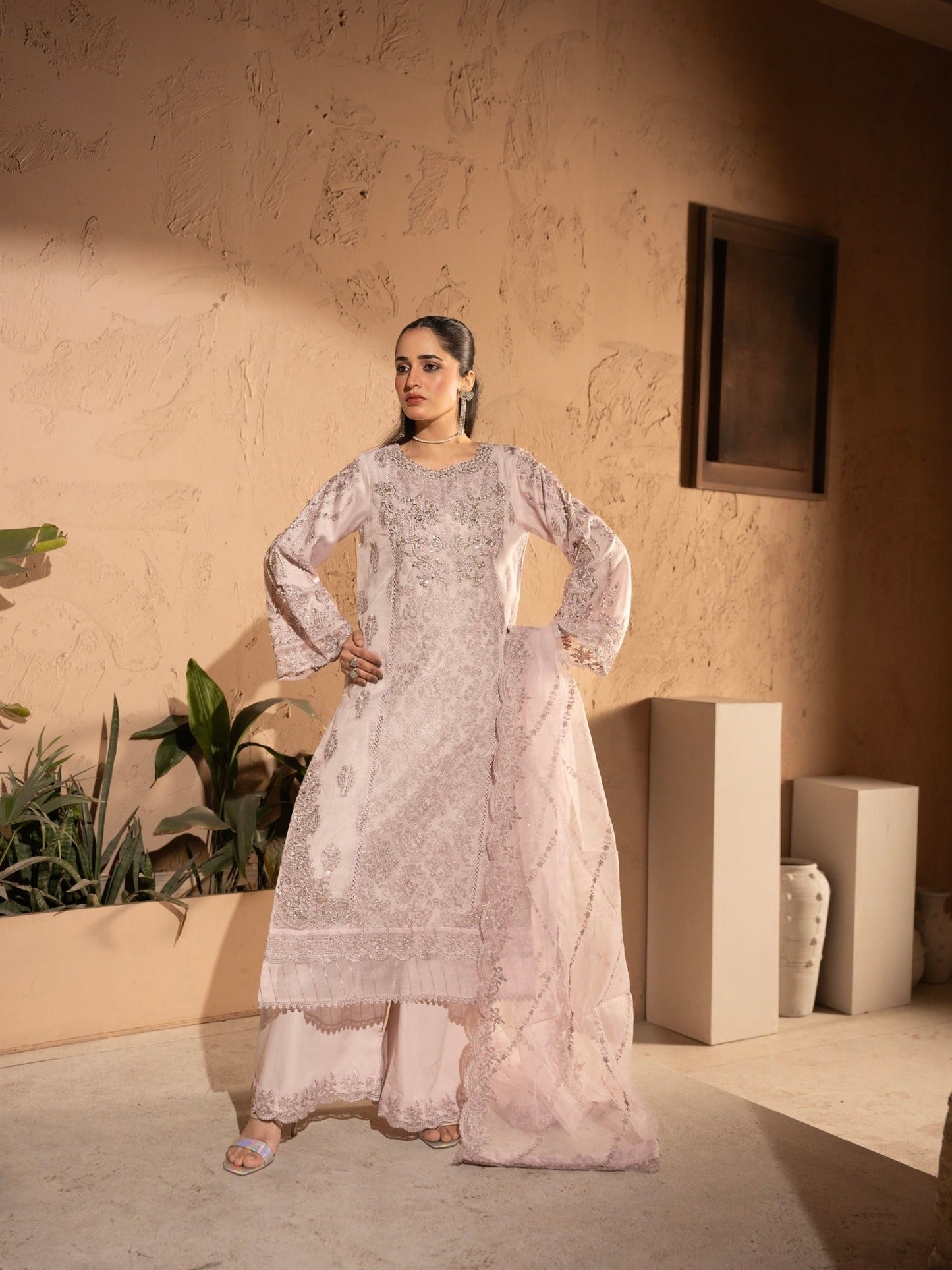 Lilac-Manahil Arts Organza Embellished Stitched 3-Piece Suit-K-183-Lilac