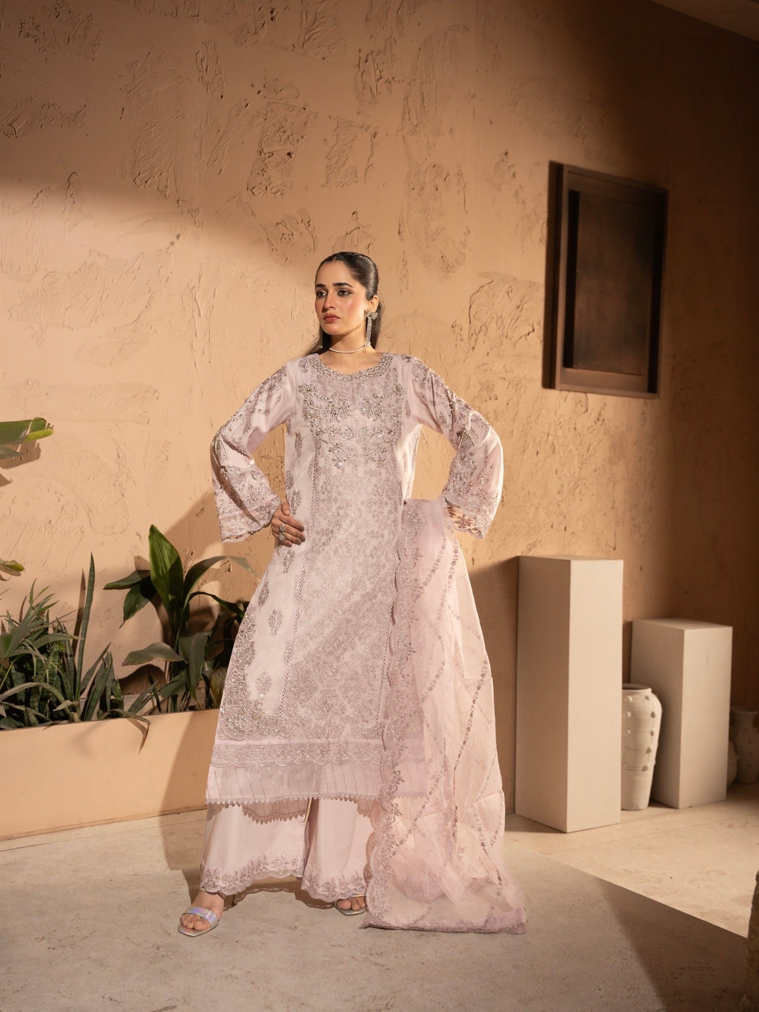 Lilac-Manahil Arts Organza Embellished Stitched 3-Piece Suit-K-183-Lilac