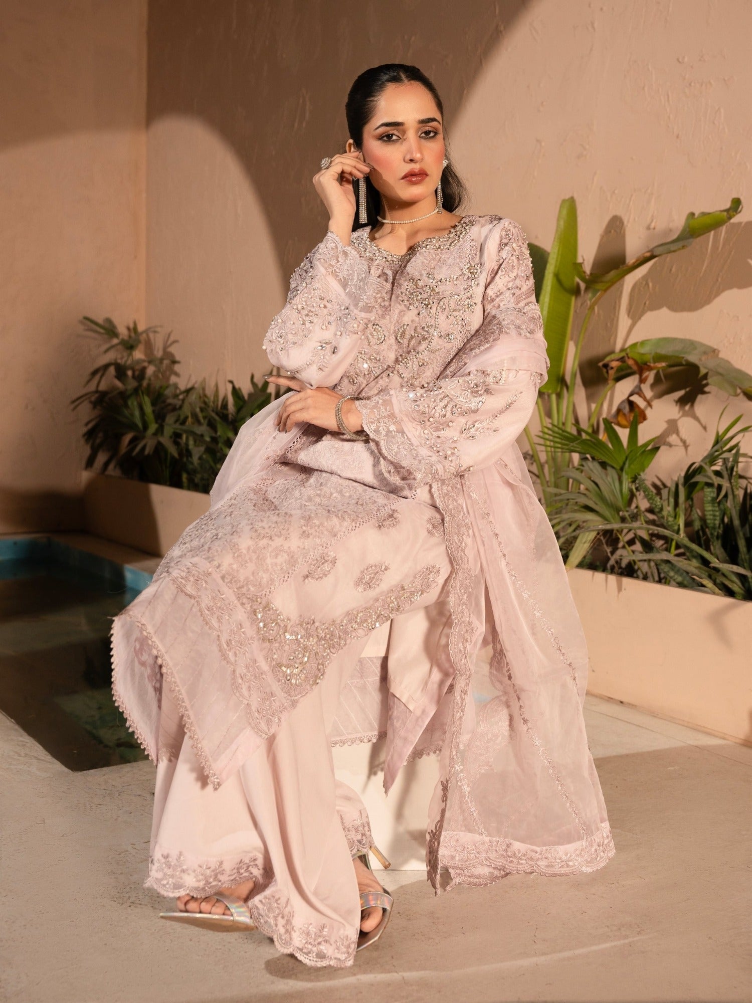 Lilac-Manahil Arts Organza Embellished Stitched 3-Piece Suit-K-183-Lilac