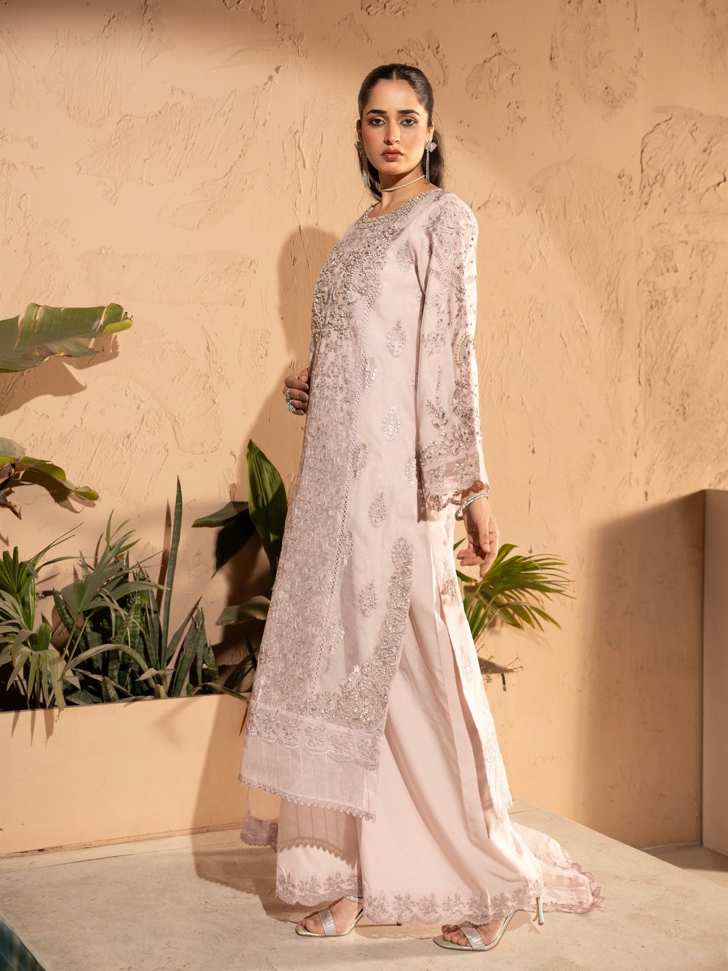 Lilac-Manahil Arts Organza Embellished Stitched 3-Piece Suit-K-183-Lilac