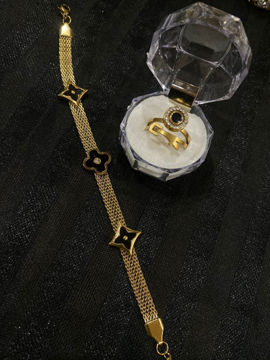 Golden-Fashion Hub By Noor Bilal-Ring and Bracelet Set