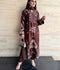 Savarna Silk Embroidered Stitched 3-Piece Suit-Chocolate Brown 48