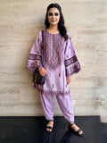 Savarna Cotton Embroidered Stitched 2-Piece Suit-Lilac Purple 47