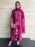 Savarna Silk Embroidered Stitched 3-Piece Suit-Magenta Pink 49