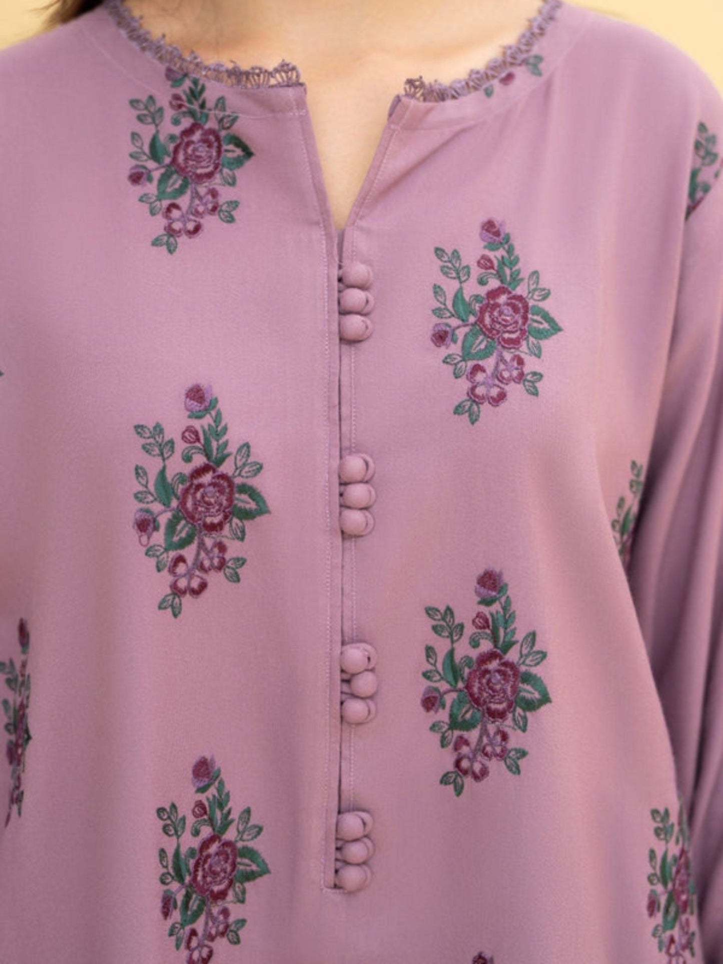 Purple-Pyara Jora Linen Embroidered Stitched 3-Piece Suit-Mahnoor