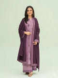 Purple-Pyara Jora Linen Embroidered Stitched 3-Piece Suit-Mahnoor