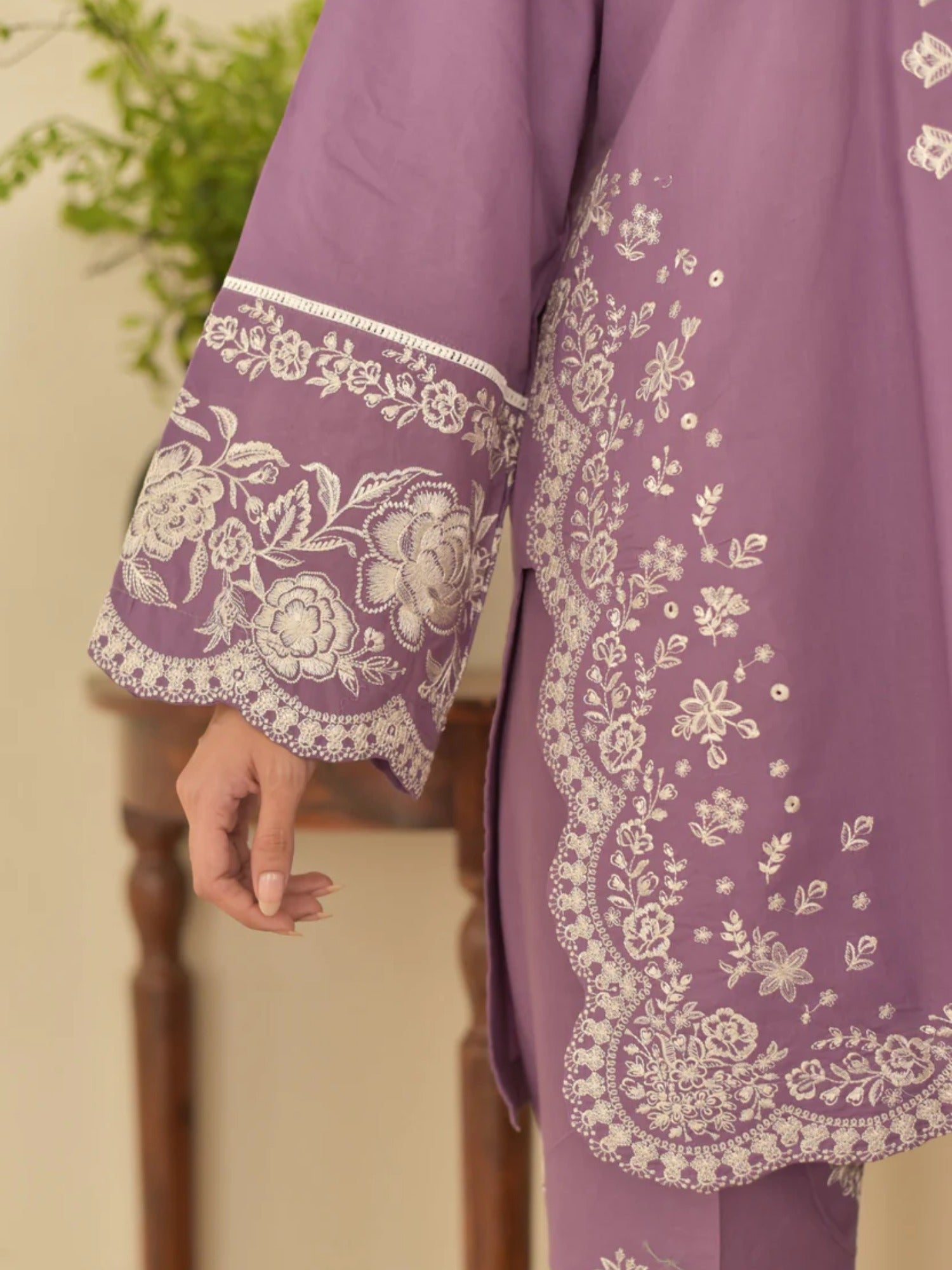Purple-Ayat Closet Lawn Embroidered Stitched 3-Piece Suit-Zara