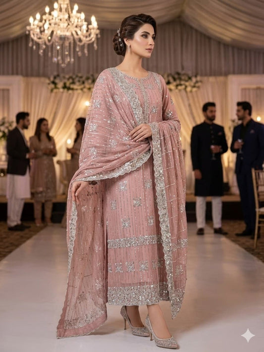 Pink-Duas Boutique Net Embellished Unstitched 2-Piece Suit
