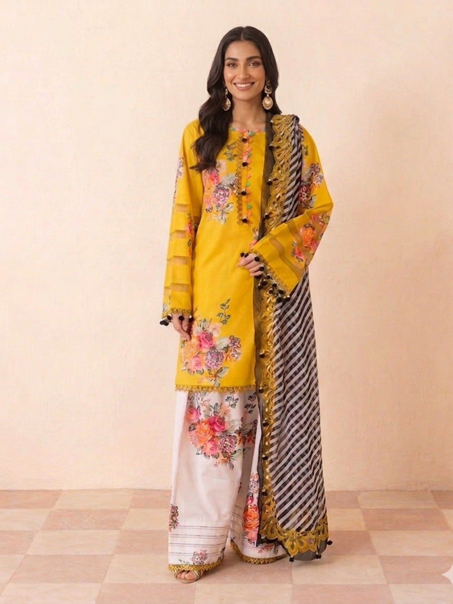 Yellow-Pyara Jora Cotton Lawn Printed Stitched 3-Piece Suit-Noor-e-Zard