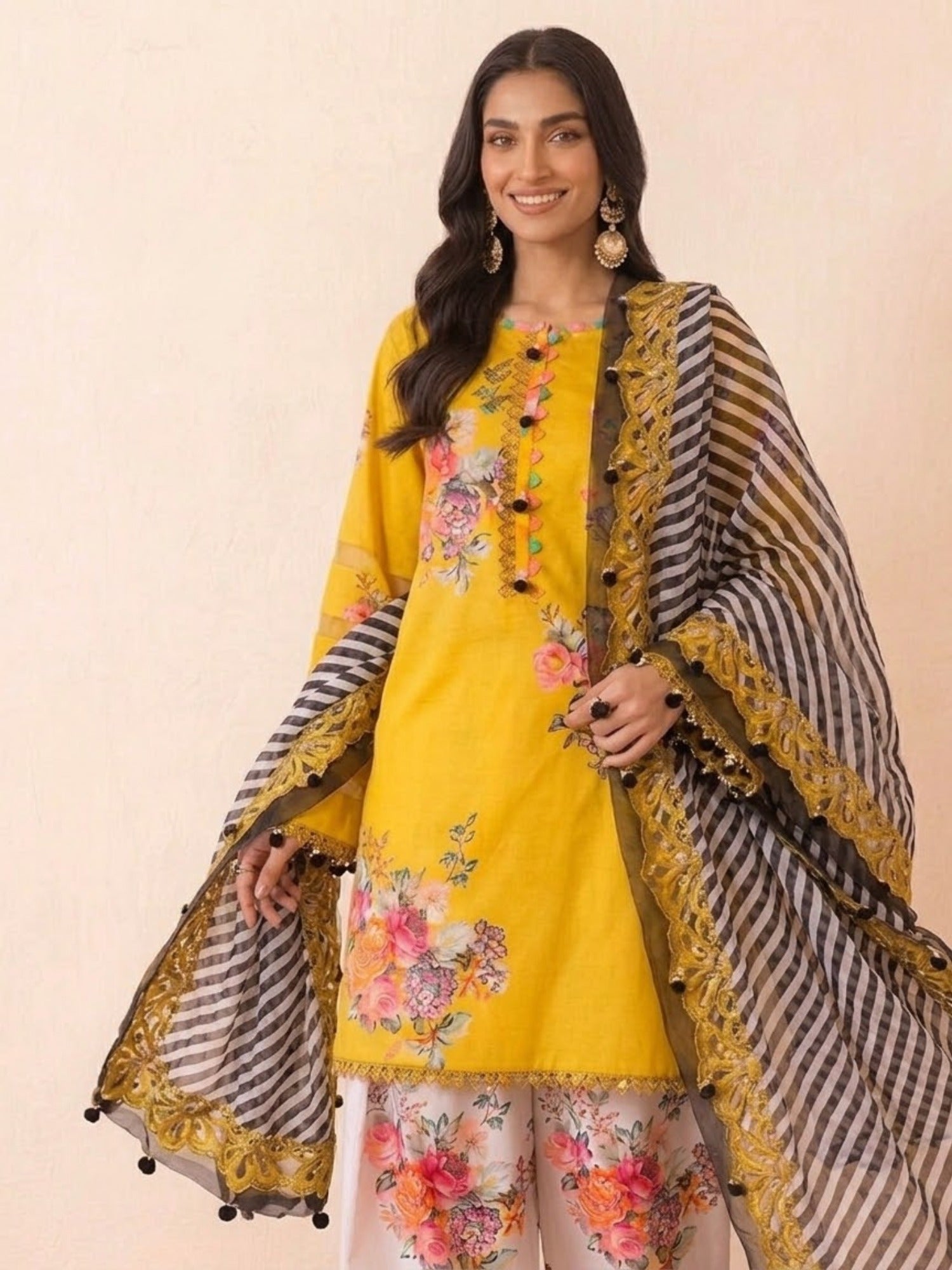 Yellow-Pyara Jora Cotton Lawn Printed Stitched 3-Piece Suit-Noor-e-Zard