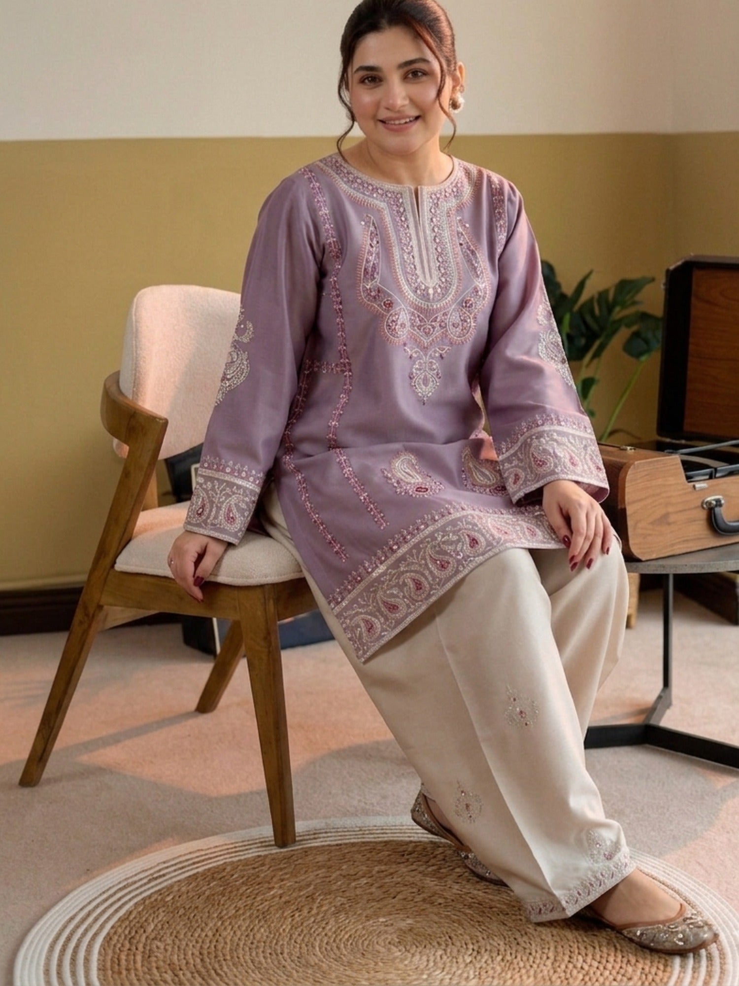Lilac - Pyara Jora Lawn Embroidered Farshi Shalwar Suit-Lavender