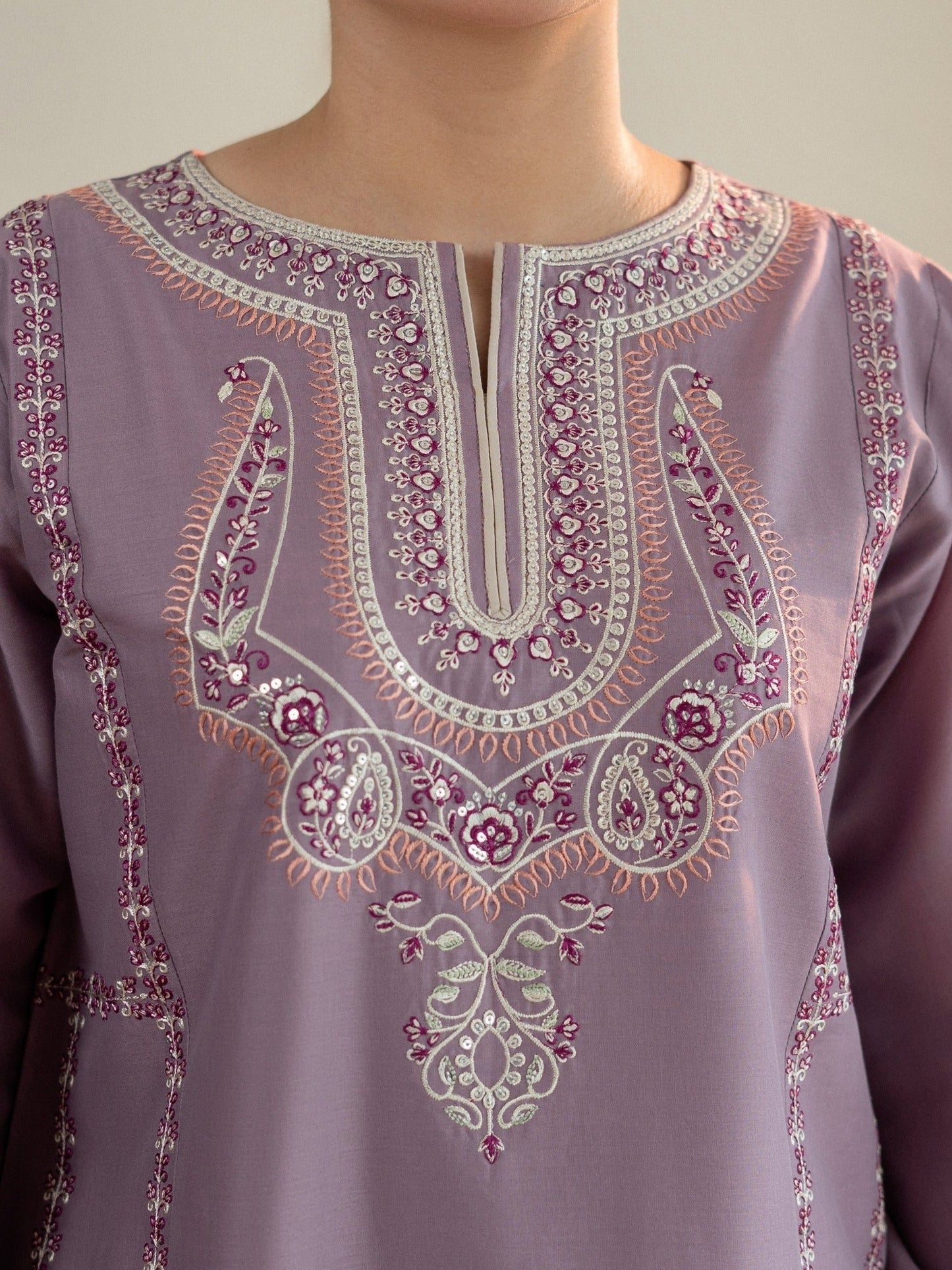 Lilac - Pyara Jora Lawn Embroidered Farshi Shalwar Suit-Lavender
