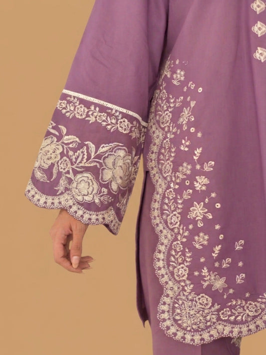 Purple-Pyara Jora Lawn Embroidered Stitched 3-Piece Suit-Purple Lux