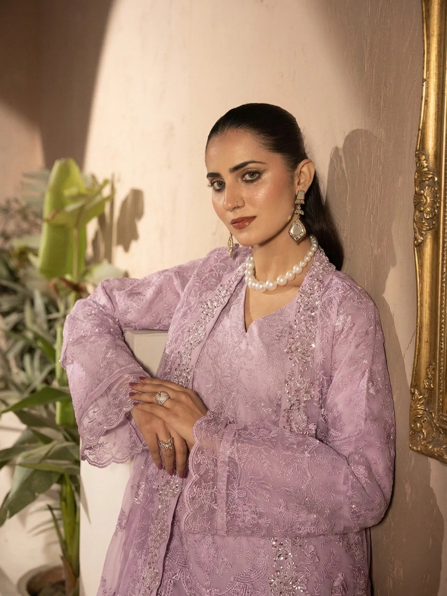 Manahil Arts Crepe Embellished Stitched 4-Piece Suit-Style Code:198-Lilac
