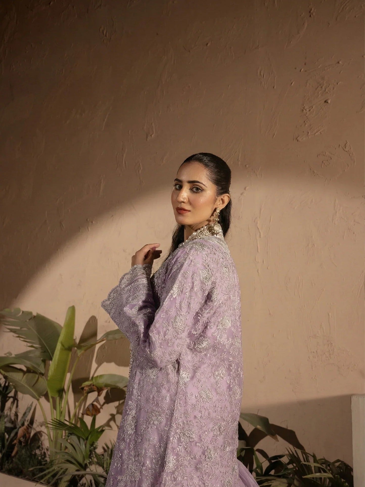Manahil Arts Crepe Embellished Stitched 4-Piece Suit-Style Code:198-Lilac