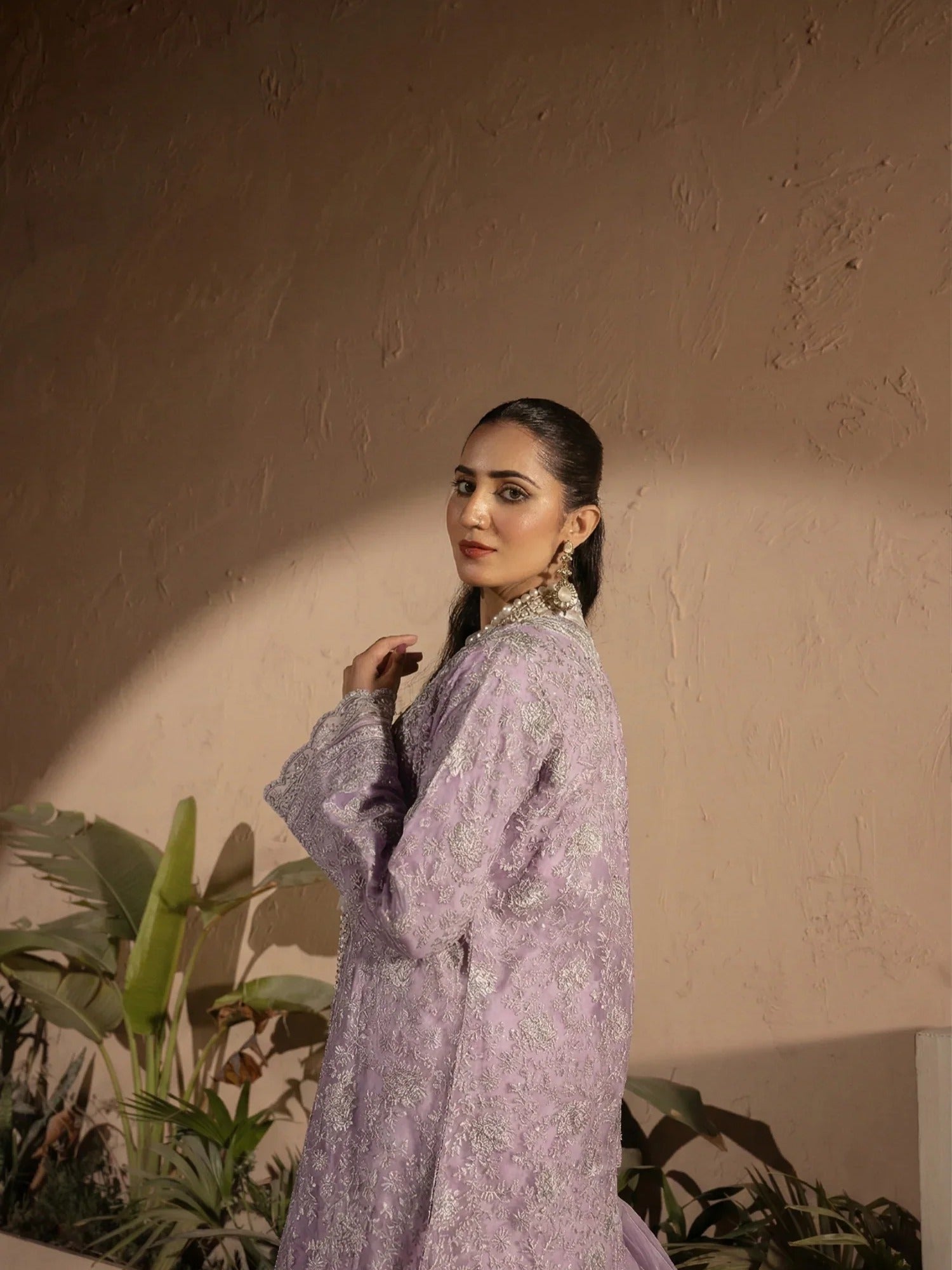 Manahil Arts Crepe Embellished Stitched 4-Piece Suit-Style Code:198-Lilac