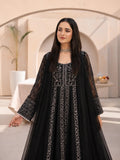 Black Manahil Arts Chiffon Embellished Stitched 3-Piece Suit-L-025-Black
