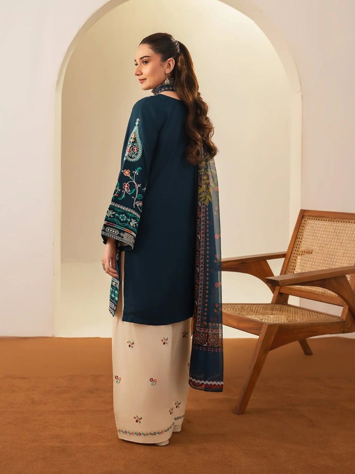 Blue-Ayat Closet Lawn Embroidered Stitched 3-Piece Suit-Dur-e-Fishan