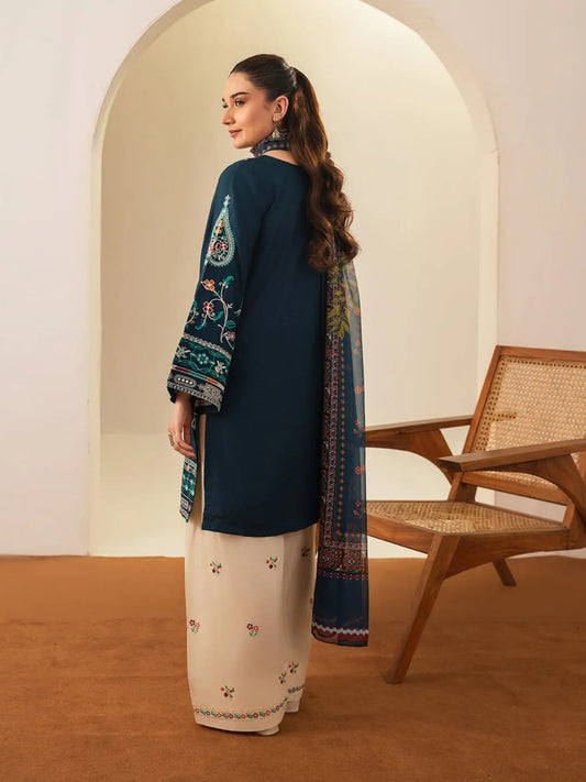 Blue-Ayat Closet Lawn Embroidered Stitched 3-Piece Suit-Dur-e-Fishan