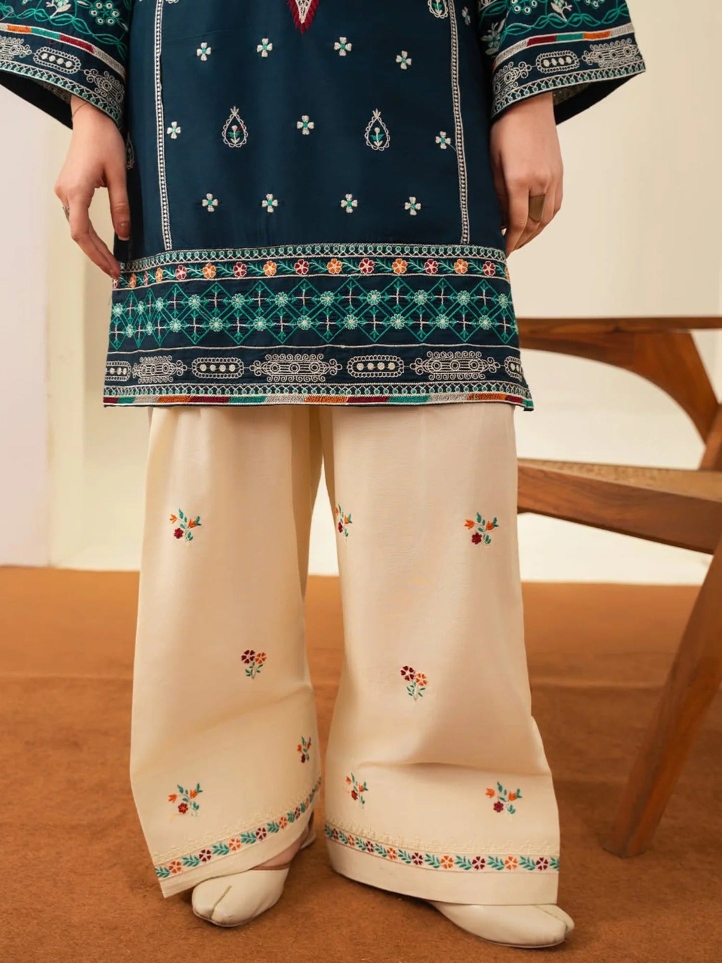 Blue and white-Ayat Closet Lawn Embroidered Stitched 3-Piece Suit-Dur-e-Fishan