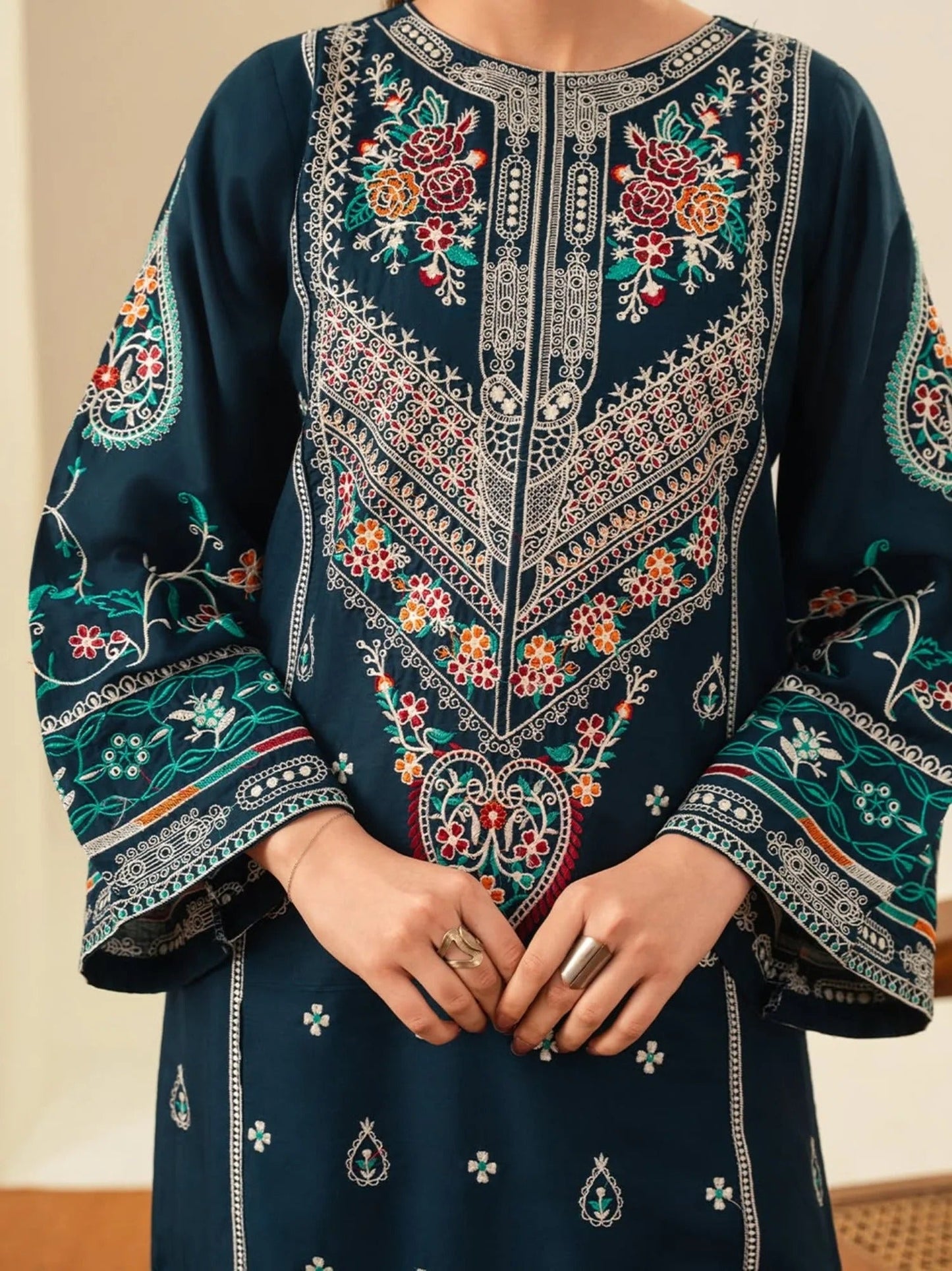 Blue-Ayat Closet Lawn Embroidered Stitched 3-Piece Suit-Dur-e-Fishan