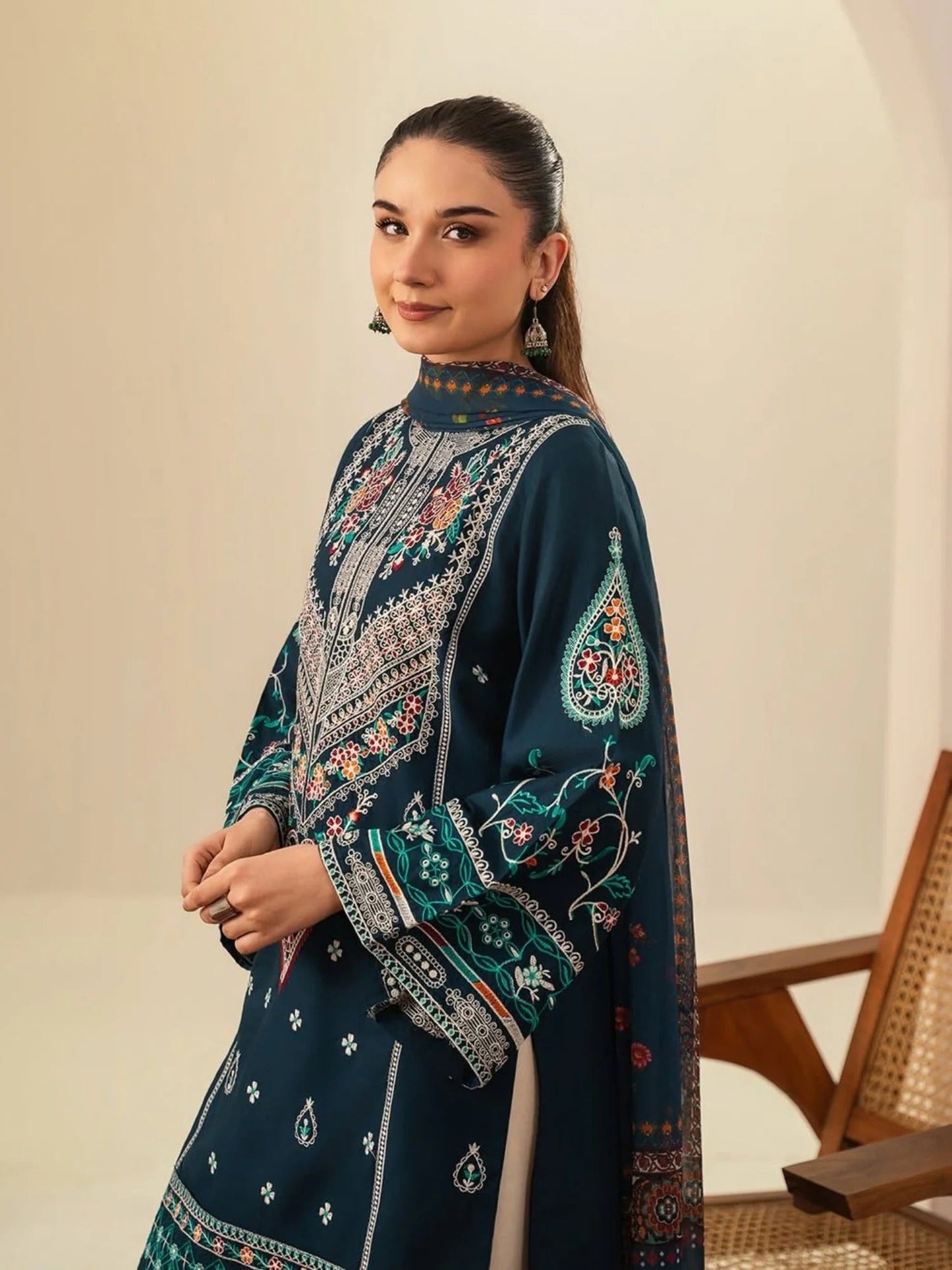 Blue-Ayat Closet Lawn Embroidered Stitched 3-Piece Suit-Dur-e-Fishan