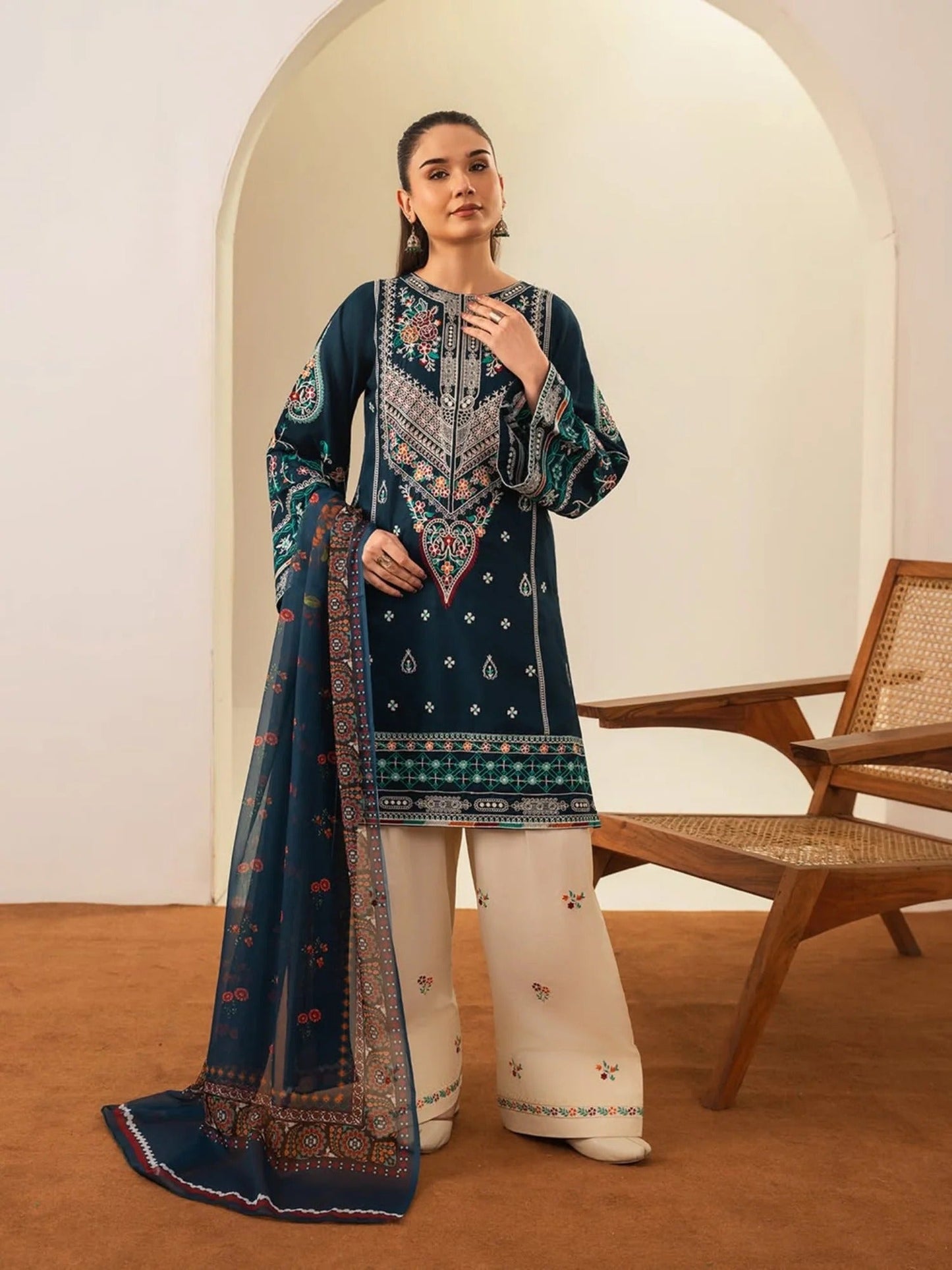 Blue-Ayat Closet Lawn Embroidered Stitched 3-Piece Suit-Dur-e-Fishan