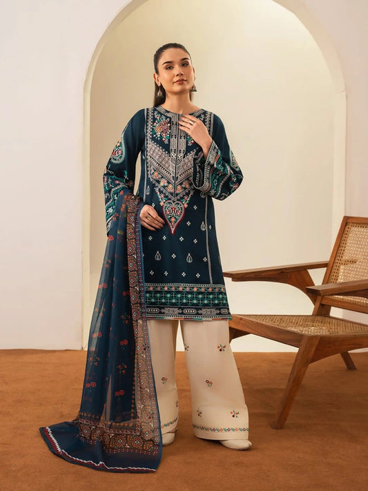Blue-Ayat Closet Lawn Embroidered Stitched 3-Piece Suit-Dur-e-Fishan