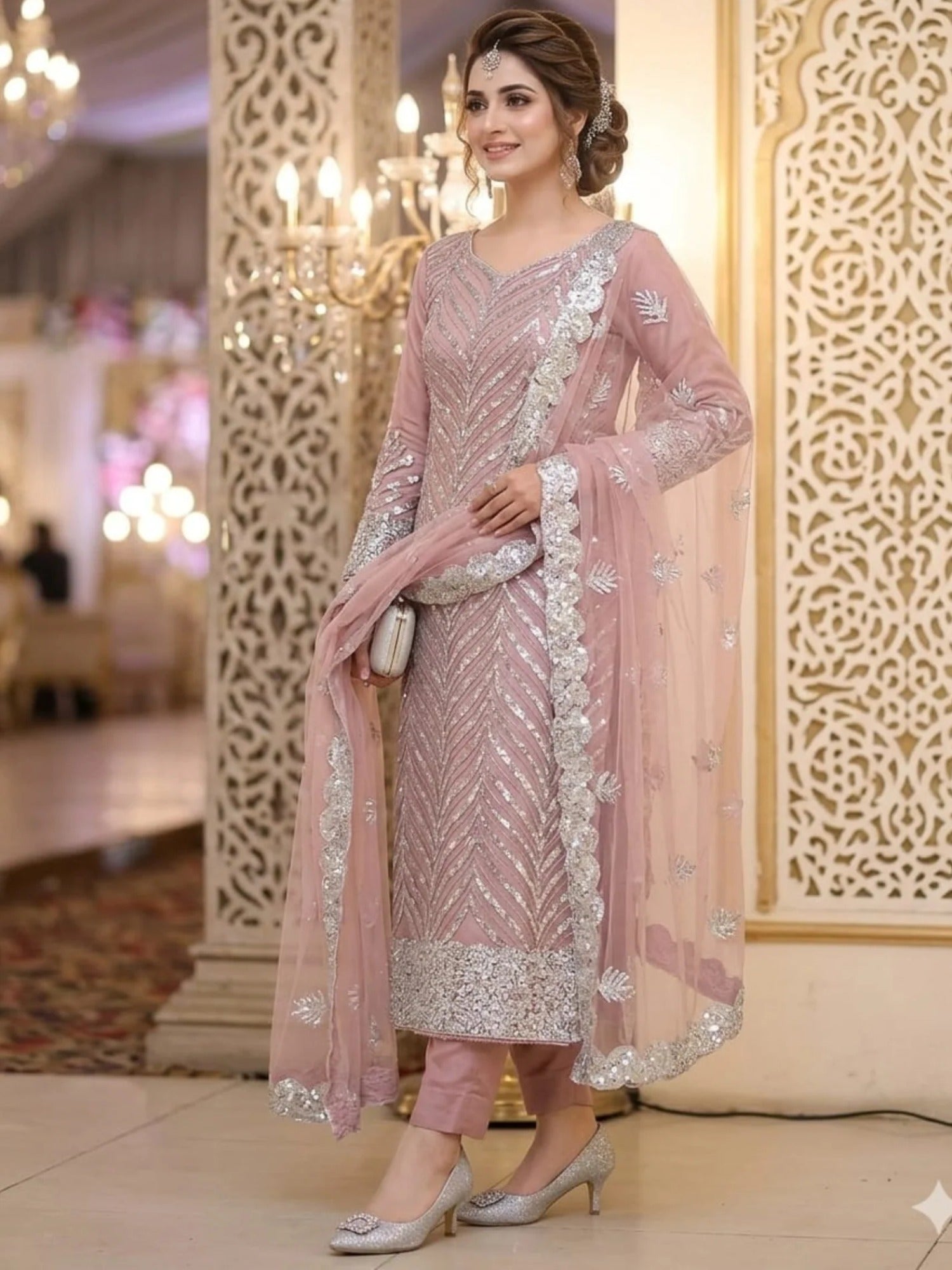 Pink-Duas Boutique Net Embellished Unstitched 2-Piece Suit