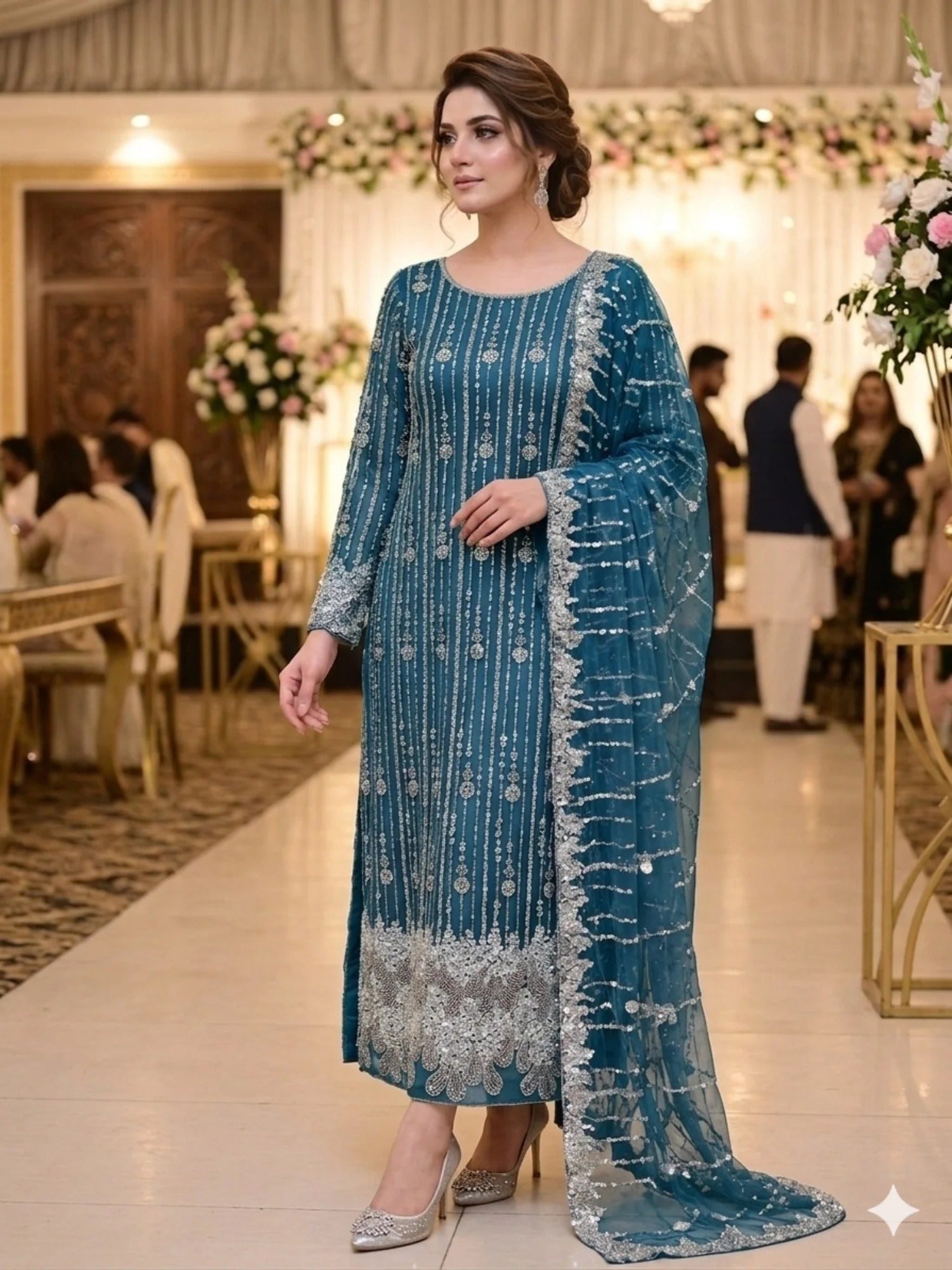 Blue-Duas Boutique Net Embellished Unstitched 2-Piece Suit