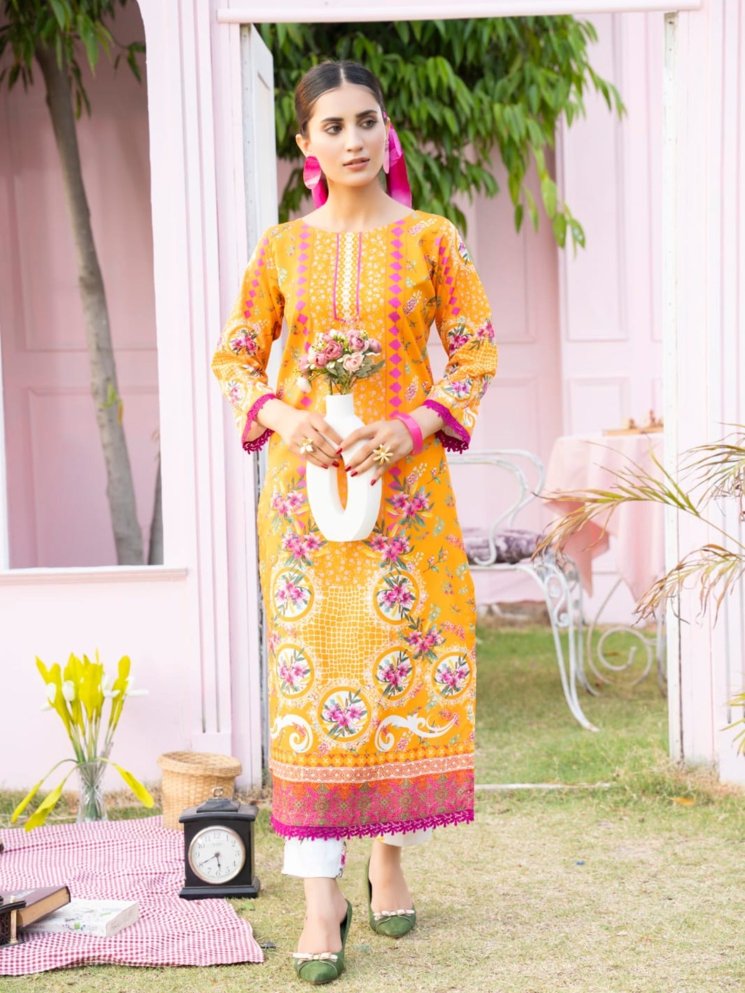 Yellow -Fatima Hussain Lawn Pret Printed Stitched 3-Piece Suit