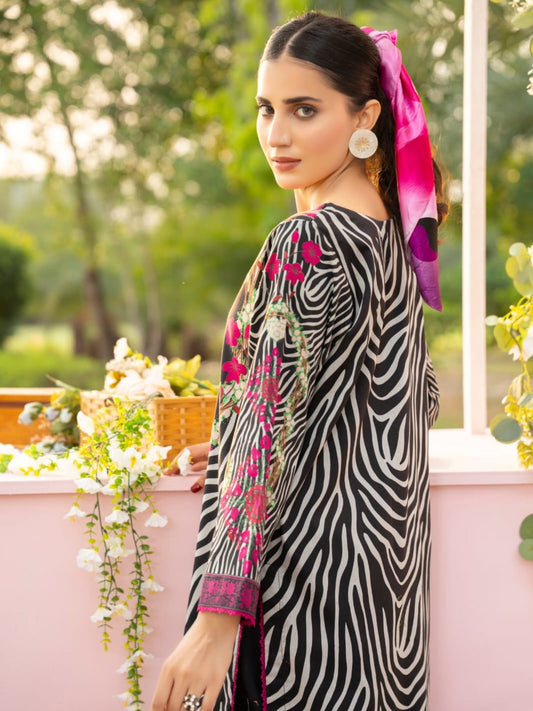Black-Fatima Hussain Lawn Pret Printed Stitched 3-Piece Suit