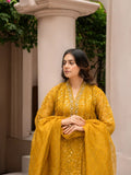 Manahil Arts Organza Embellished Stitched 3-Piece Suit-K-151-Mustard