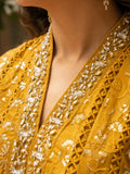 Manahil Arts Organza Embellished Stitched 3-Piece Suit-K-151-Mustard