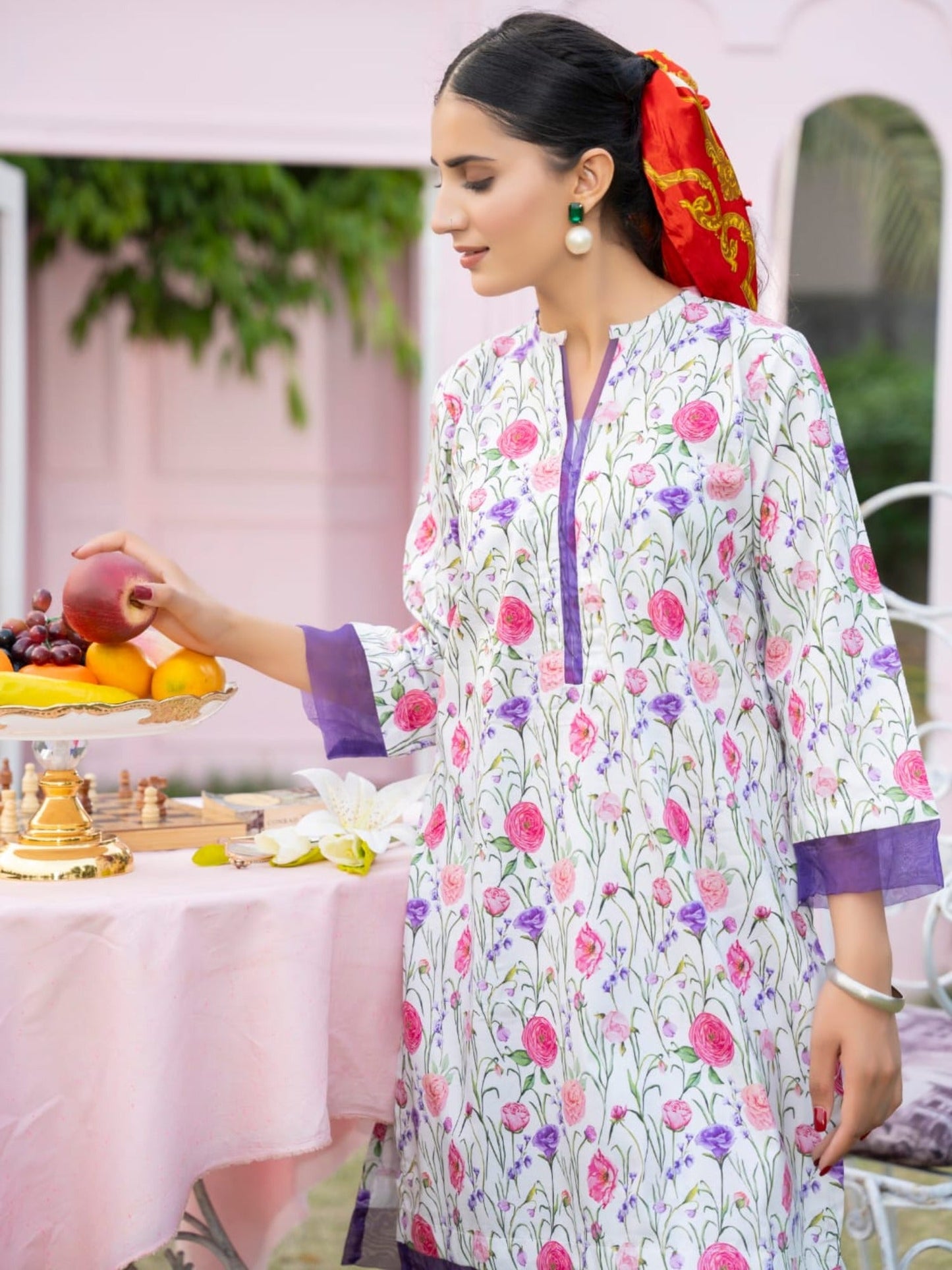 White and Purple-White and Purple-Fatima Hussain Lawn Printed Stitched 2-Piece Suit