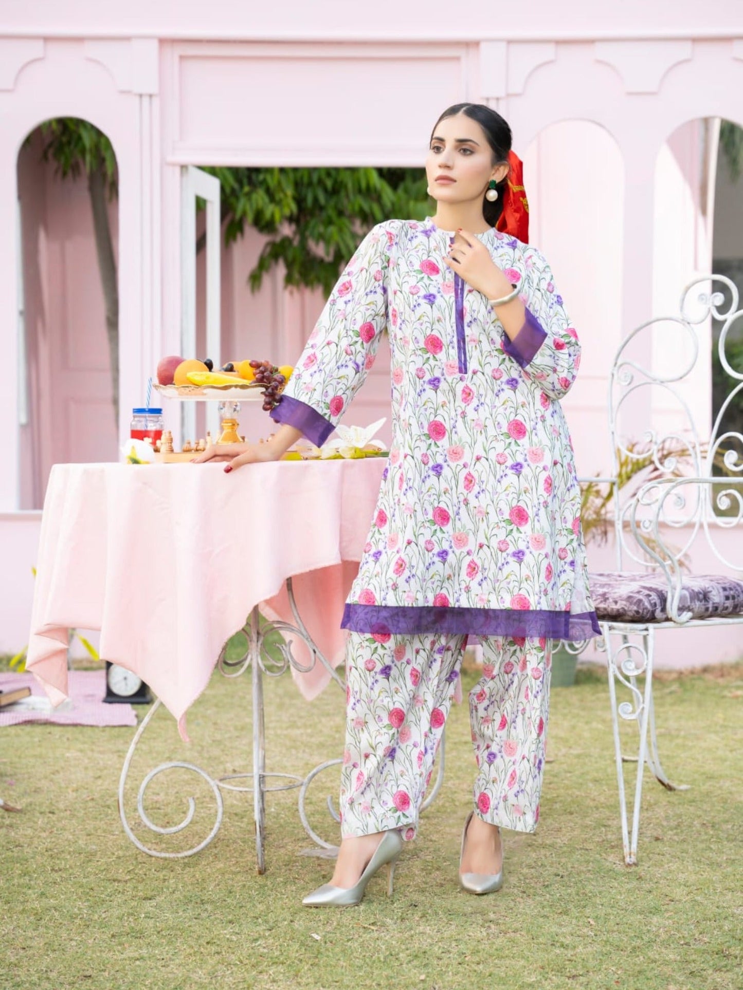 White and Purple-White and Purple-Fatima Hussain Lawn Printed Stitched 2-Piece Suit