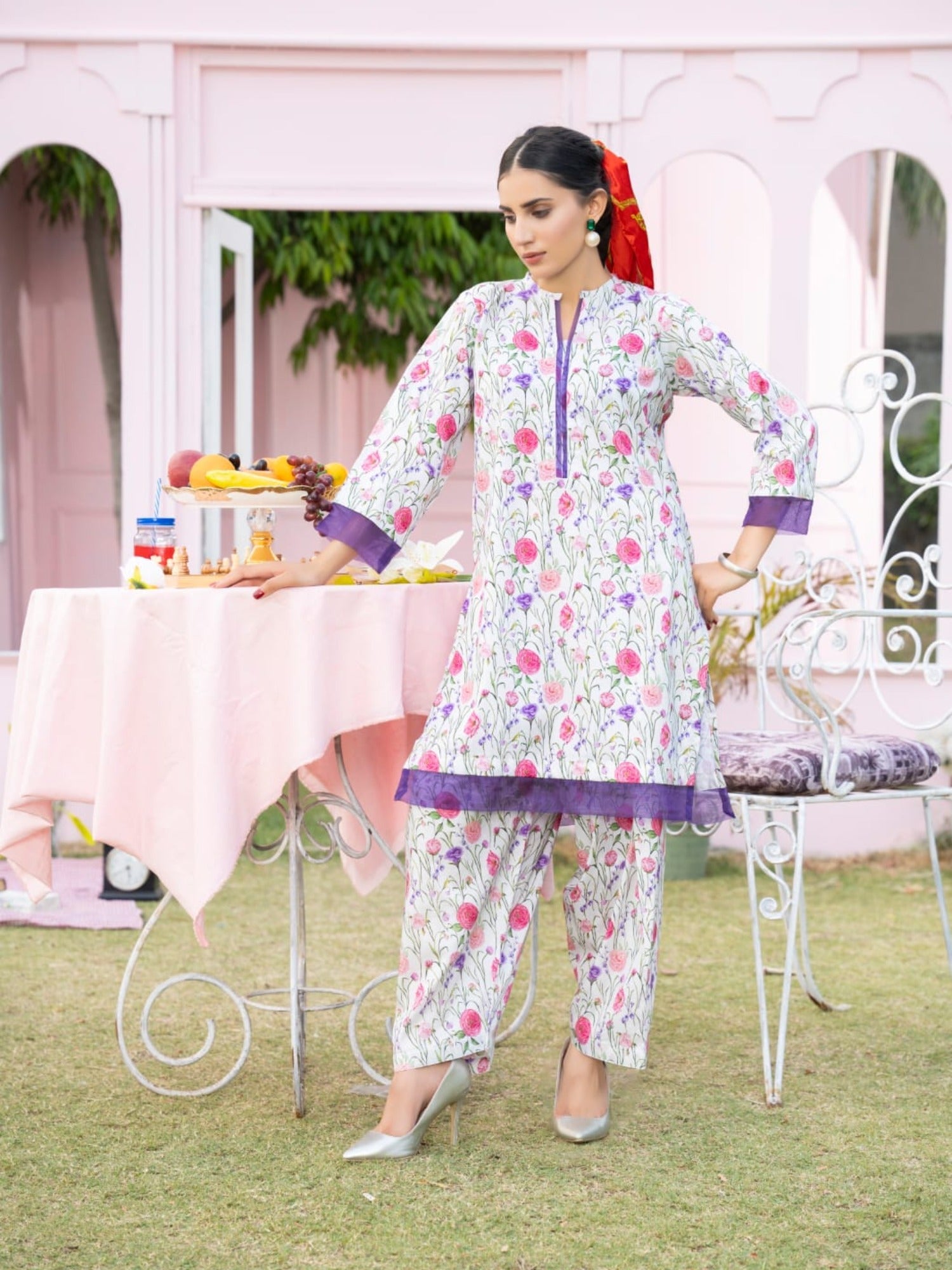 White and Purple-White and Purple-Fatima Hussain Lawn Printed Stitched 2-Piece Suit