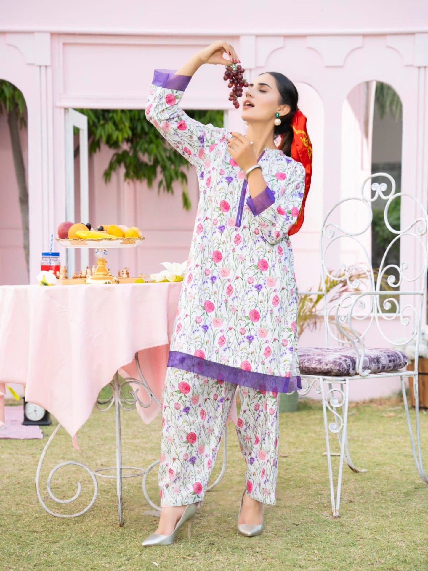 White and Purple-White and Purple-Fatima Hussain Lawn Printed Stitched 2-Piece Suit