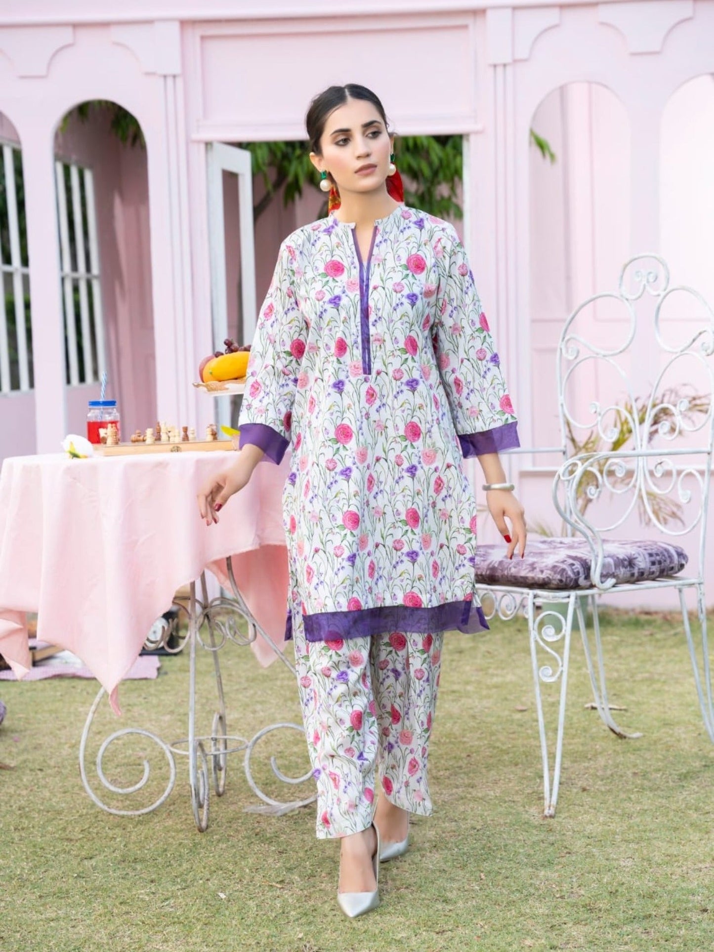 White and Purple-White and Purple-Fatima Hussain Lawn Printed Stitched 2-Piece Suit