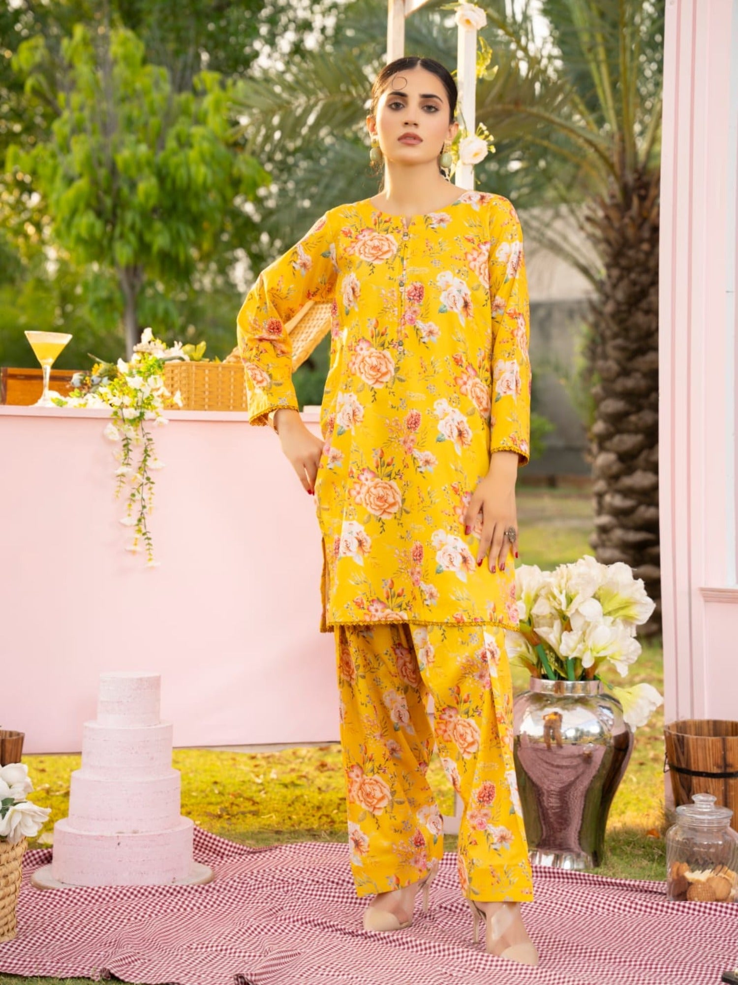Yellow-Hussain Lawn Printed Stitched 2-Piece Suit