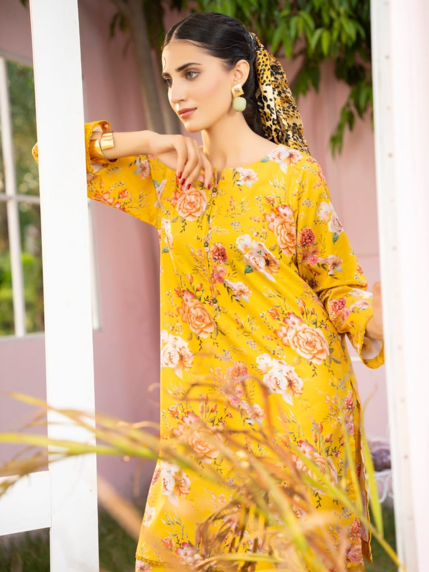 Yellow-Hussain Lawn Printed Stitched 2-Piece Suit