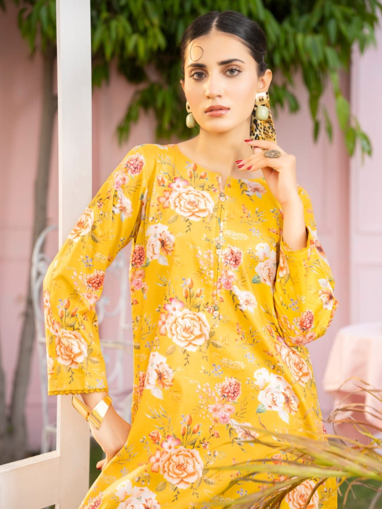 Yellow-Hussain Lawn Printed Stitched 2-Piece Suit
