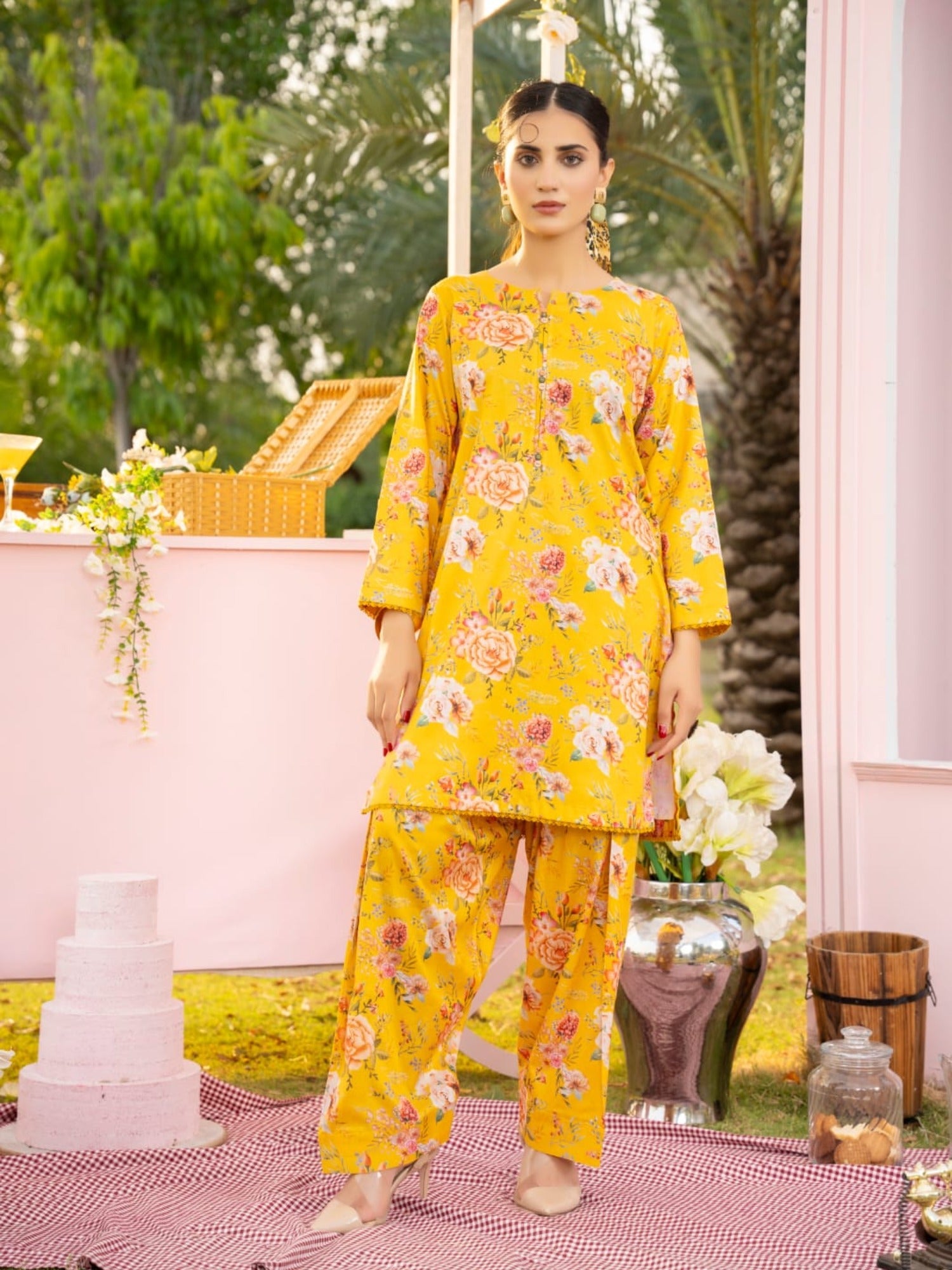 Yellow-Hussain Lawn Printed Stitched 2-Piece Suit